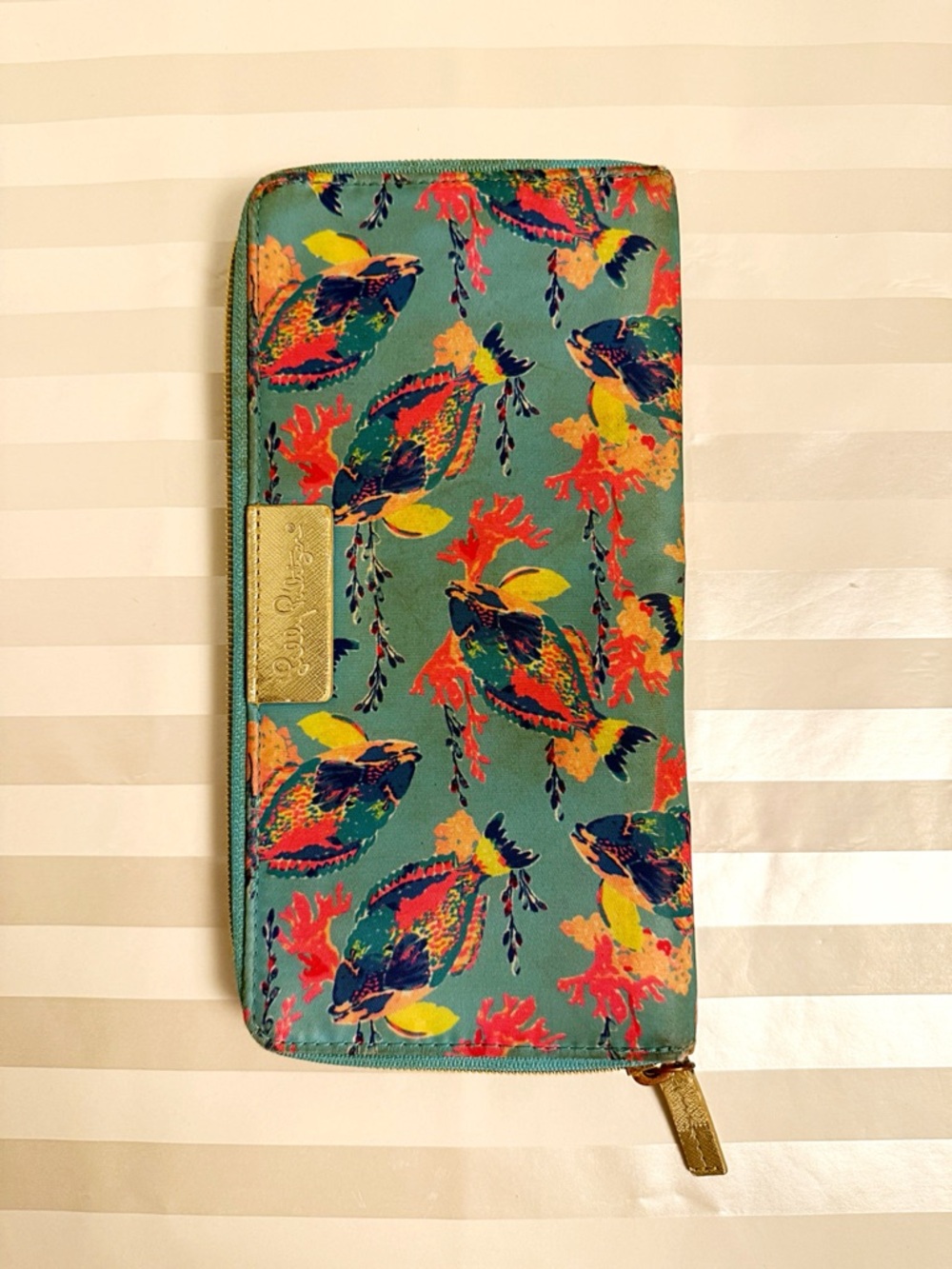 Teal Floral Fish Zip Wallet